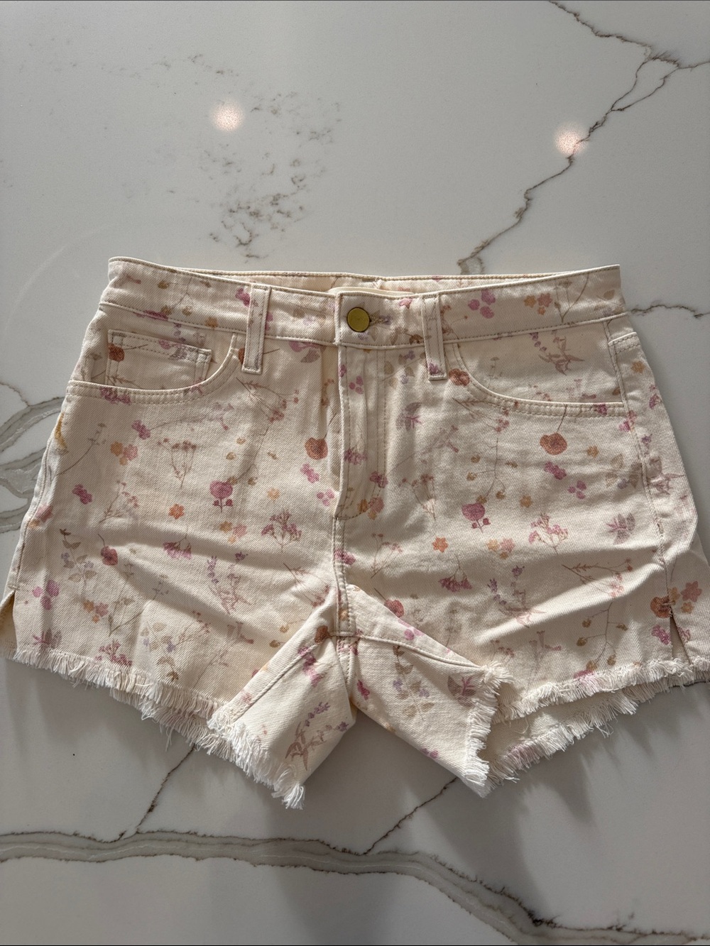 Joe's Jeans Cream Floral Frayed Hem Shorts